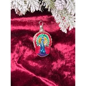 Vintage Christmas Miniature Handblown Glass Ornament Painted Colorful Peacock